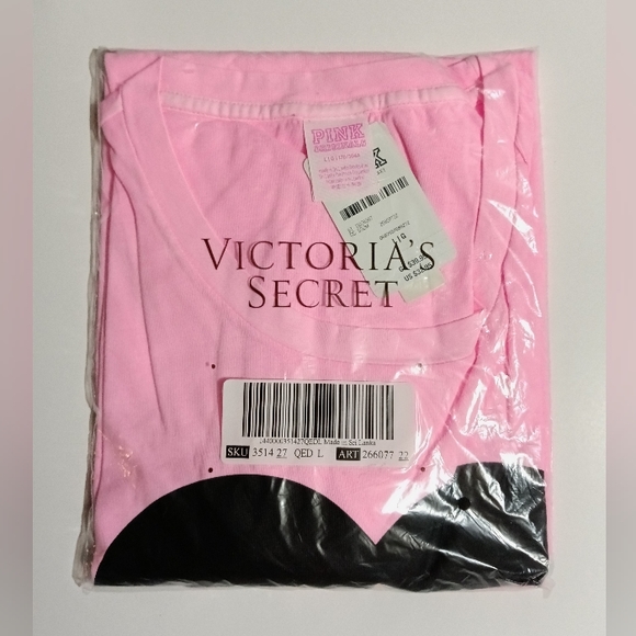 VS PINK Sweet Rosette Pink Originals Short Sleeve Campus Tee Oversized Large NEW - Picture 10 of 11
